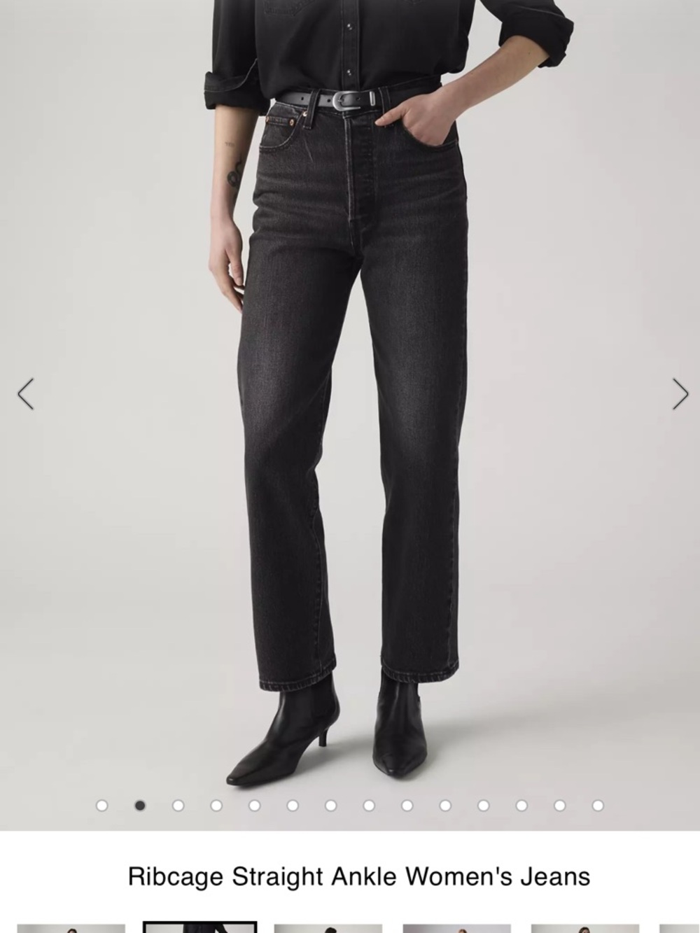 Levi Ribcage Straight Leg Ankle Jeans - Black Wash